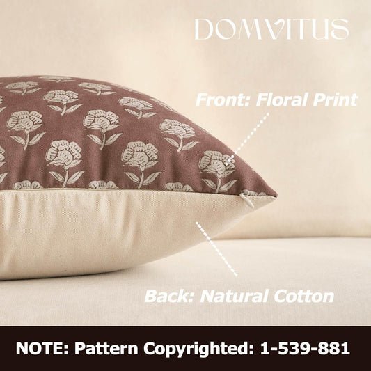 Floral Pillow Covers 20X20 Throw Pillow Covers Decorative Farmhouse Block Floral Print Vintage Pillow Cover for Living Room Couch Bed, Brown, 1PC