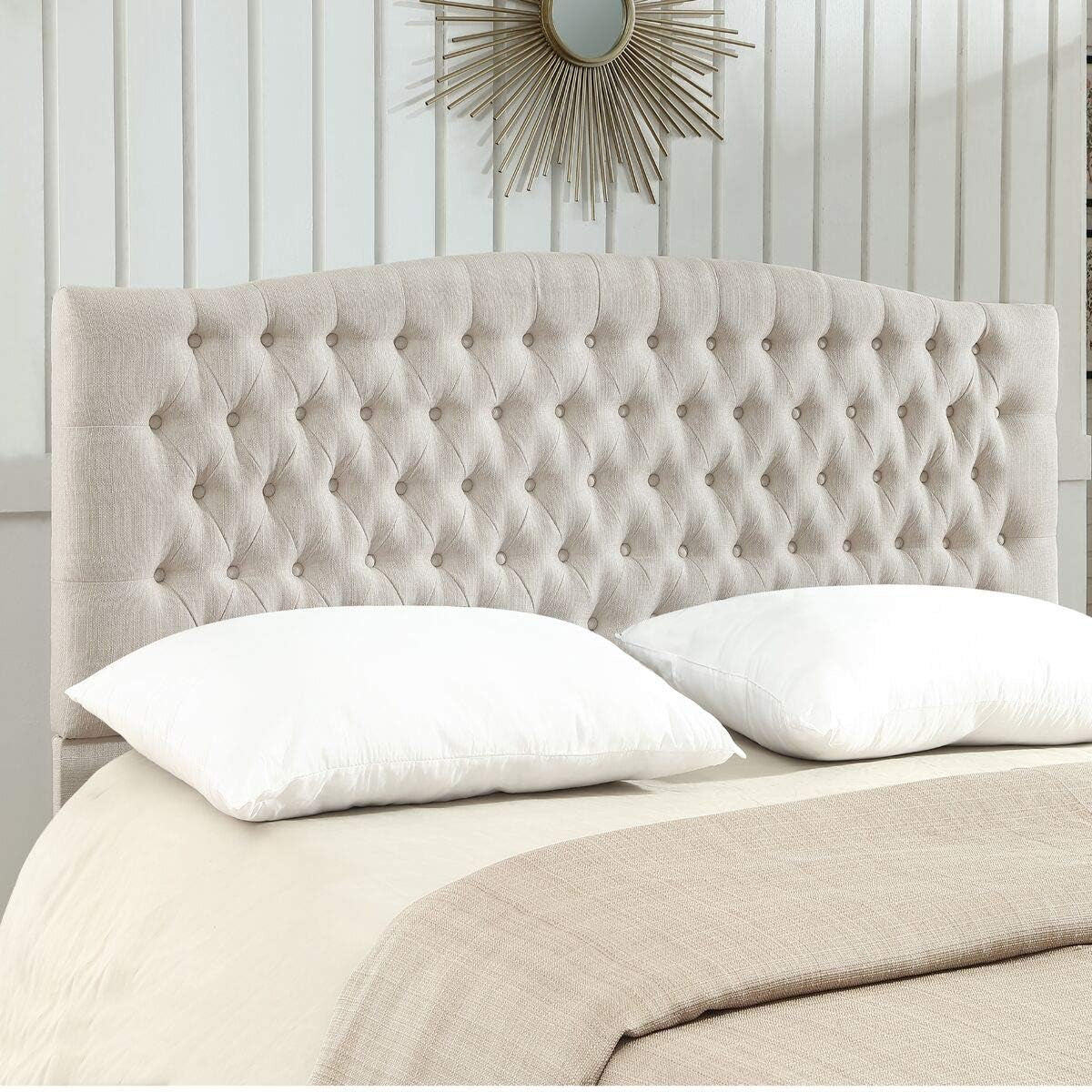 Upholstered Tufted Button Linen Fabric Headboard,Comfortable Fashional Headboard King/Ca King Size,Ivory