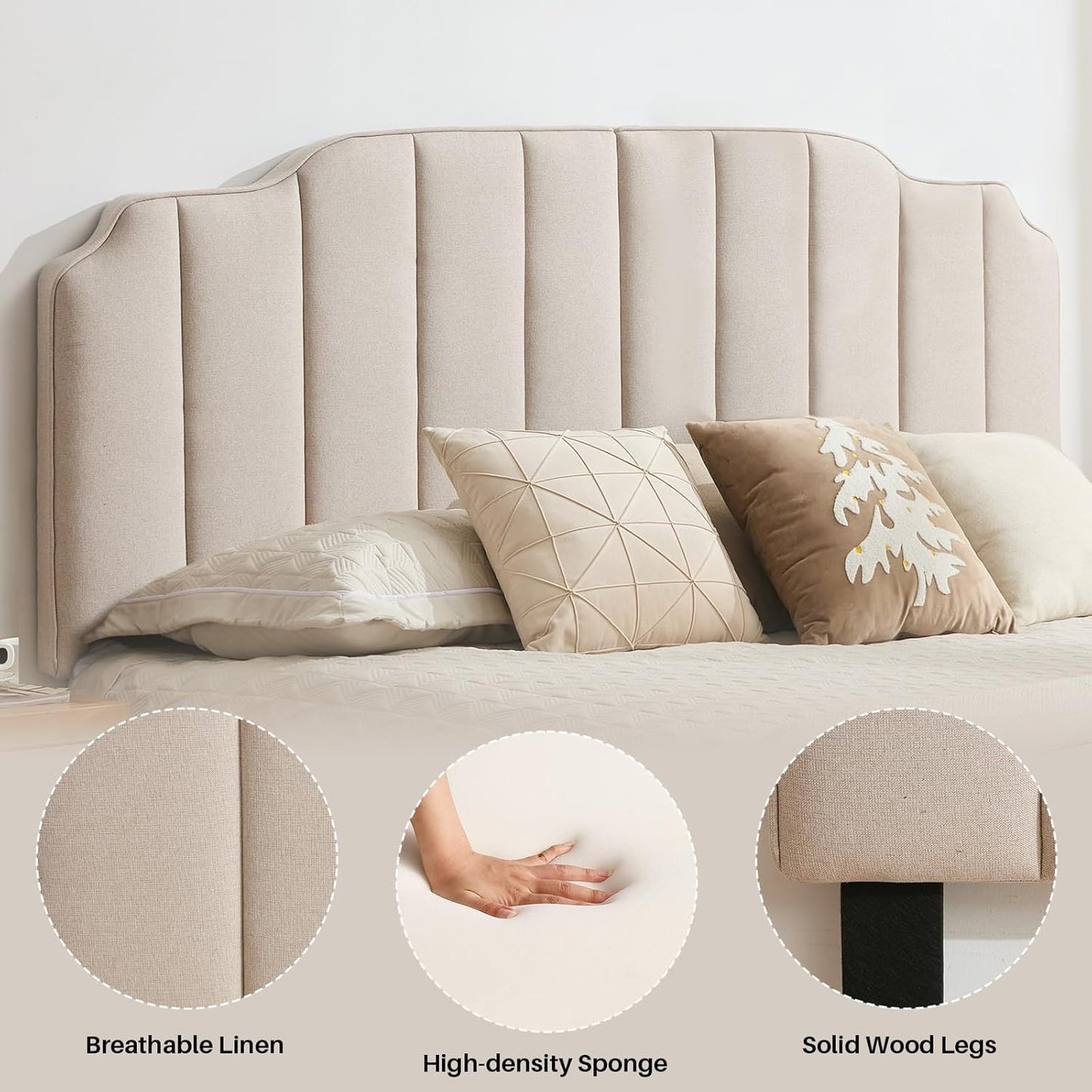 King Size Headboard Light Brown Upholstered Headboard Adjustable Height&Width Linen Headboards Modern Vertical Channel Design Bed Head Board, Light Brown