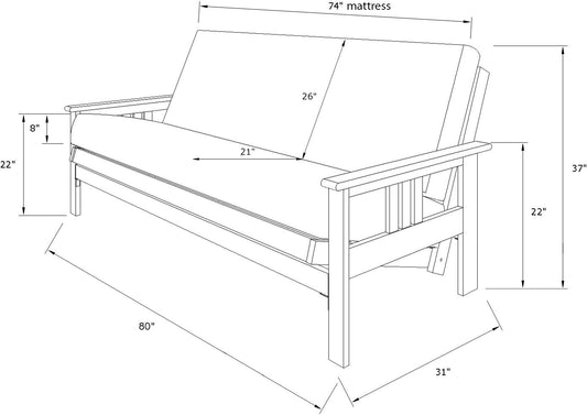 Monterey Futon Set, No Drawers, with Barbados Base and Suede Black Mattress