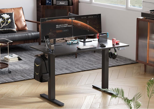 Electric Standing Desk Adjustable Height, 40 X 24 Inch Sit Stand Desk with T-Shaped Frame, 3 Memory Presets & Cable Management for Home Office Computer Workstation, Black Frame/Black Top
