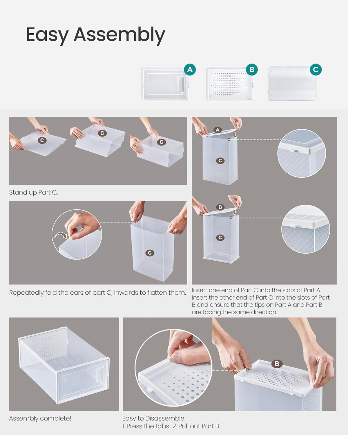 Set of twelve clear stackable plastic shoe storage boxes, view 7