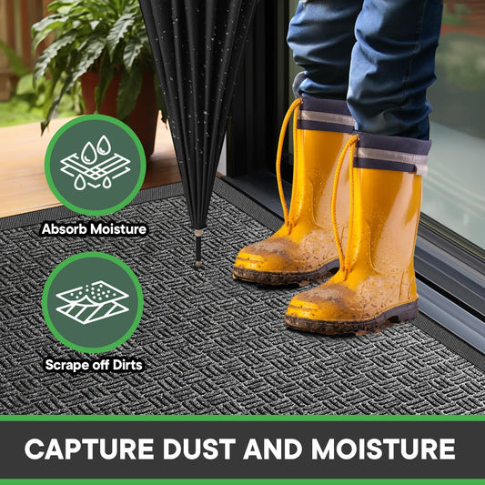 Front Door Mat, Heavy Duty Durable Welcome Mat for Outdoor Indoor, Dirt Trapper Waterproof Super Absorbent Door Mat for Entryway outside Patio Porch, 29.5" X 17", Grey
