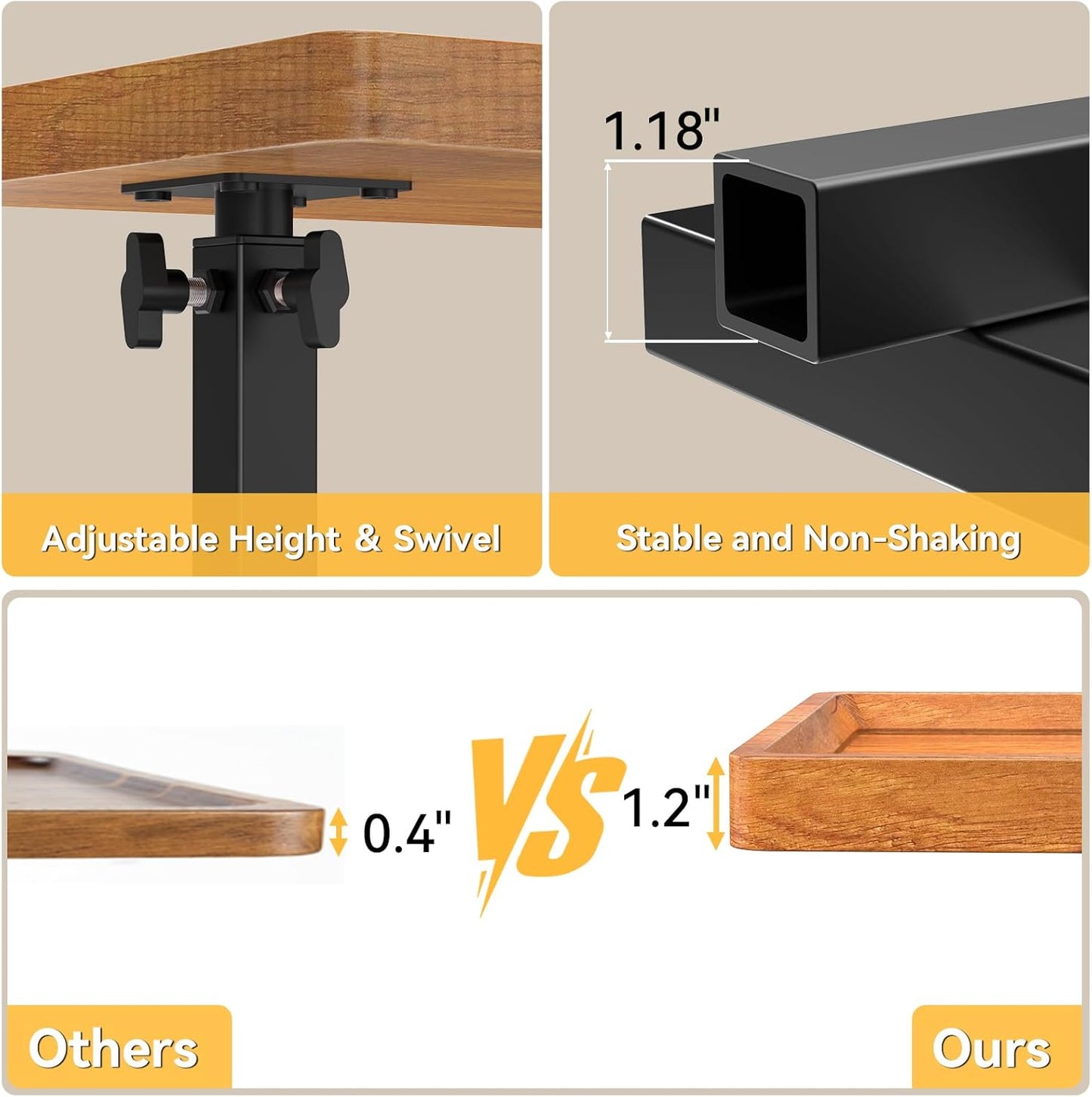 C Table End Table Adjustable Height, 360°Swivel TV Tray Table for Small Spaces, Couch Tables That Slide Under, C Shaped Side Tables Living Room and Bedroom for Sofa, Bed,Chair, Snack