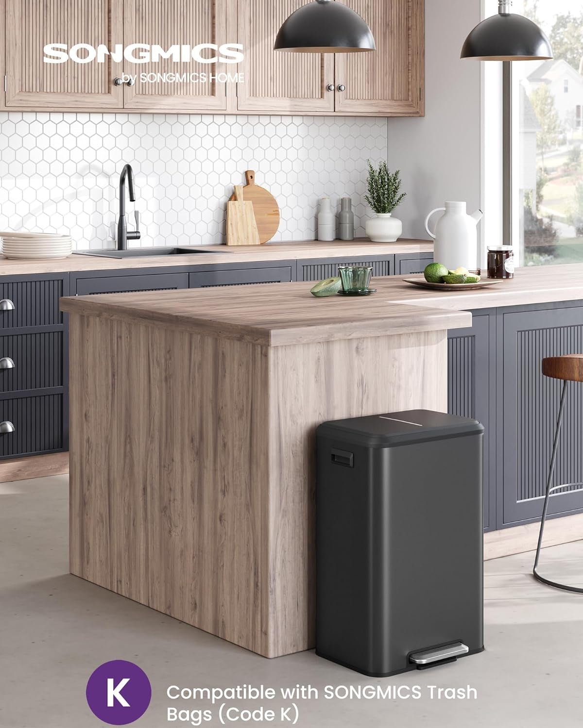 Kitchen Trash Can, 10.5-Gallon (40L) Garbage Can with Lid and Wide Foot Pedal, Soft Close and Stays Open, Black ULTB541B40