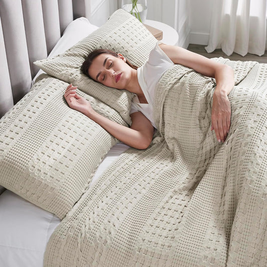 100% Cotton Waffle Weave Natural King Size Sham Set of 2 20X36, Decorative Throw Pillow Covers/Shams, Boho Farmhouse Bedroom Decor
