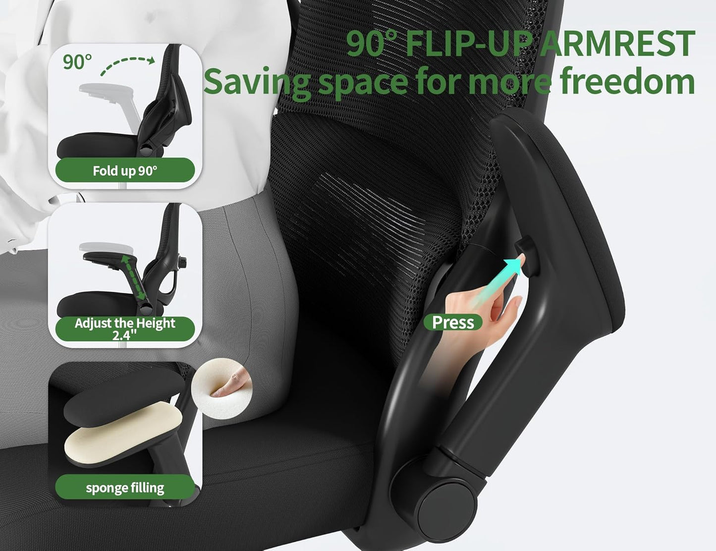Ergonomic Office Chair - Computer Desk Chair with Adjustable Lumbar Support - 400Lbs Executive Desk Chair High Back with Headrest Flip-Up Arms for Long Hours, Rolling Chair (White Black)