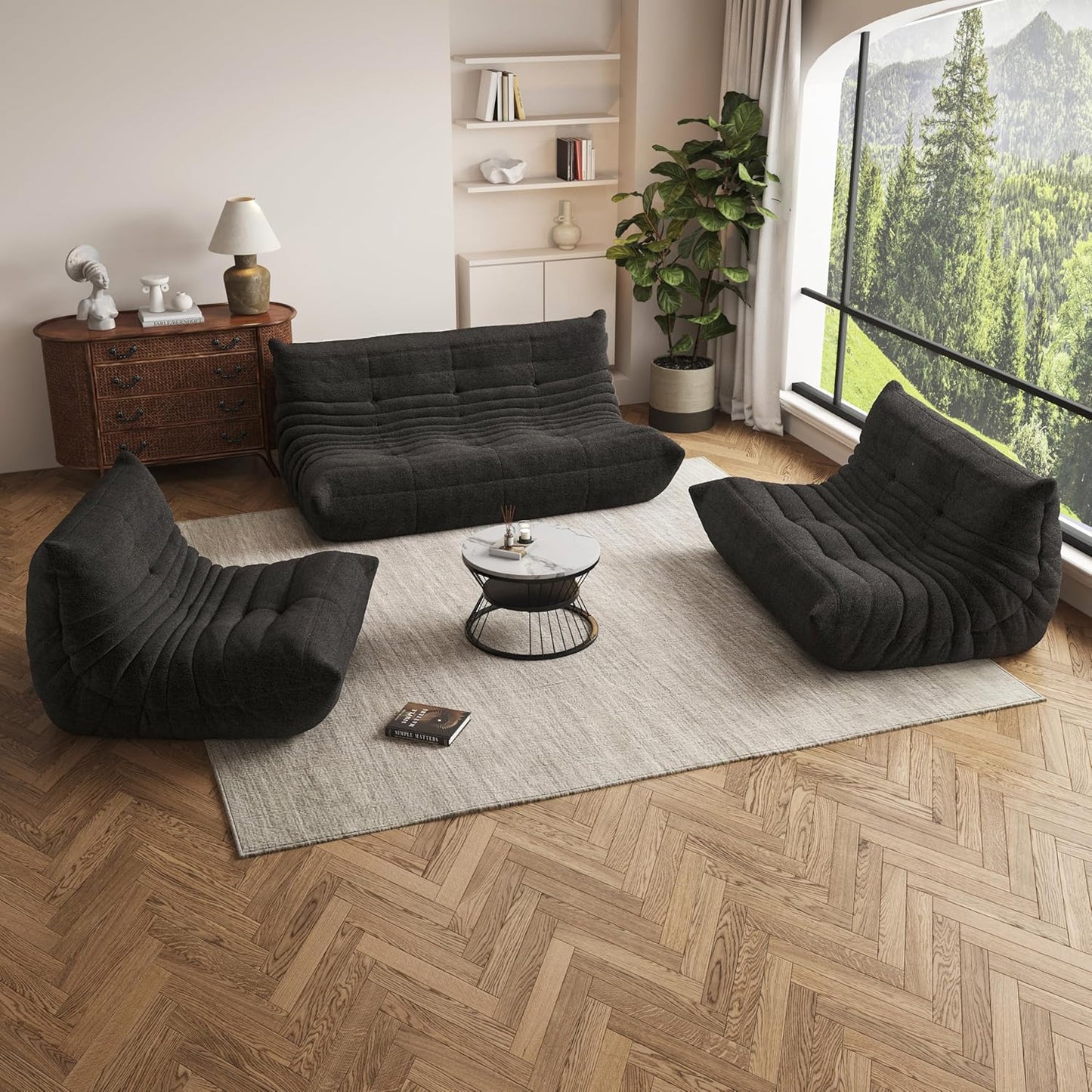 Bean Bag Chair, Oversized Bean Bag Chair for Living Room, Fireside Chair for Adults with Memory Foam Filled, Big Accent Lounge Floor Sofa for Reading, Relax, No Assembly Required. (Coffee 3-Seater)