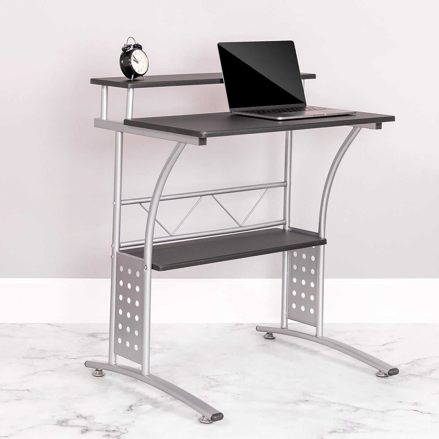 Clifton Modern Office Computer Desk with Top and Bottom Storage Shelves, Small Computer Desk for Home Office, 28"W, Black