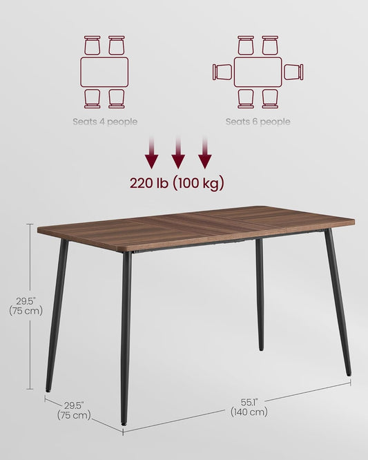 Dining Table for 4-6 People, Modern Farmhouse Dining Room Table, Quick Assembly, Heat-Resistant Tabletop, 55.1 X 29.5 X 29.5 Inches, for Kitchen, Natural Walnut and Ink Black UKDT100K02V2