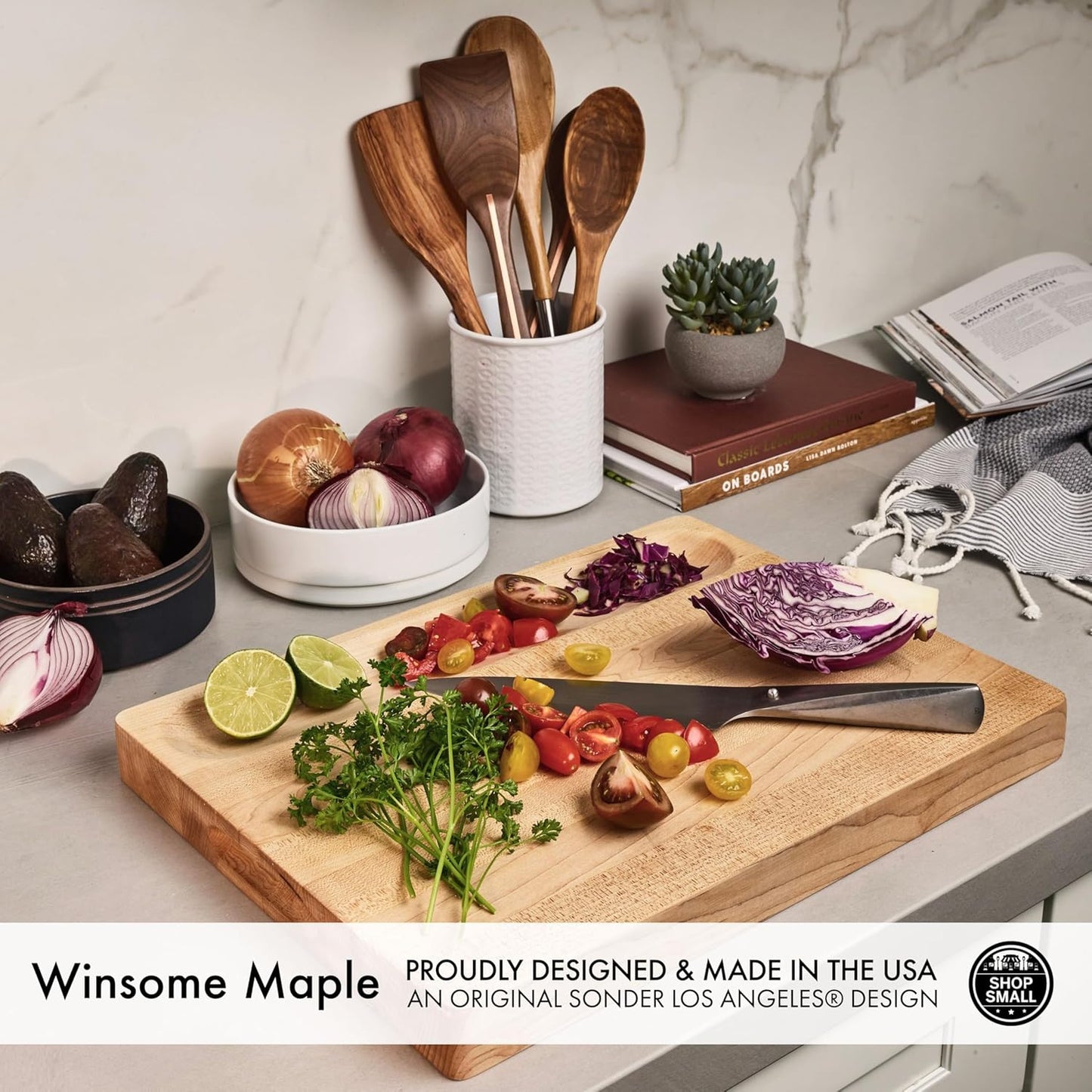 , Made in USA, Large Thick Maple Wood Cutting Board for Kitchen with Juice Groove, Sorting Compartment, Charcuterie Wooden Board 17X13X1.5 in (Gift Box Included)