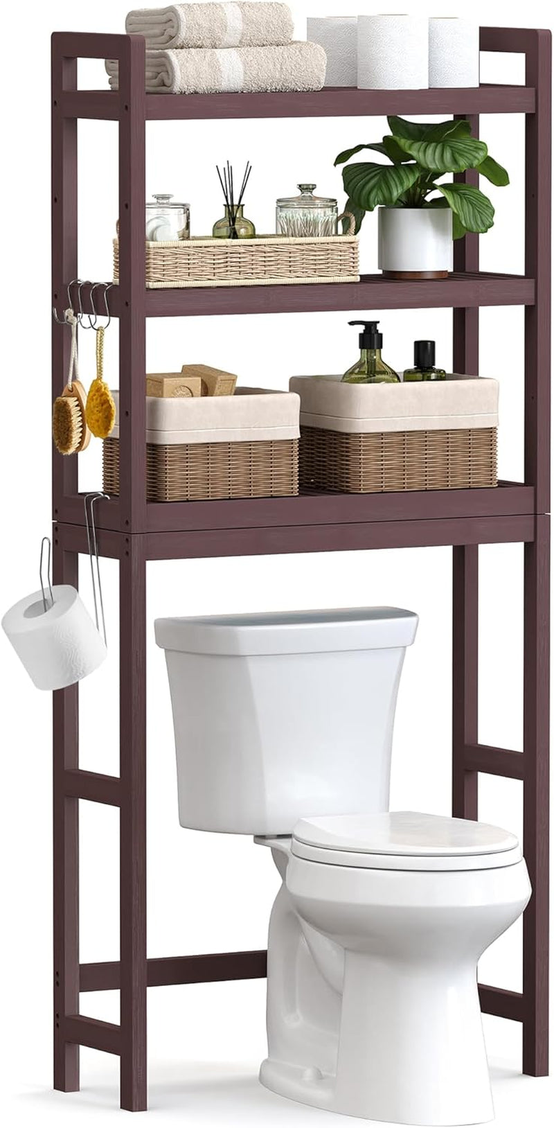 over the Toilet Storage, 3-Tier over Toilet Bathroom Organizer with Adjustable Shelf, 10.2 X 24.8 X 66.9 Inches, Space-Saving, Cloud White UBTS01WT