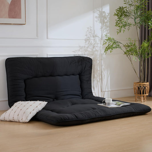 Japanese Floor Mattress, 3.5" Thicken Futon Mattress Tatami Mat, High Density Foam Support for Adult Kids Sleep, Portable Futon Sofa Bed for Camping, Pet Mat, Twin 80"X 39"(Black)