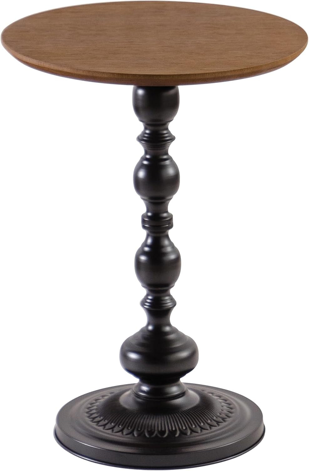 Round End Table, Framhose Small Side Table with Wood Top and Black Base, Pedestal Table for Living Room Corners Bedroom Patio and Bar(20" Hight)