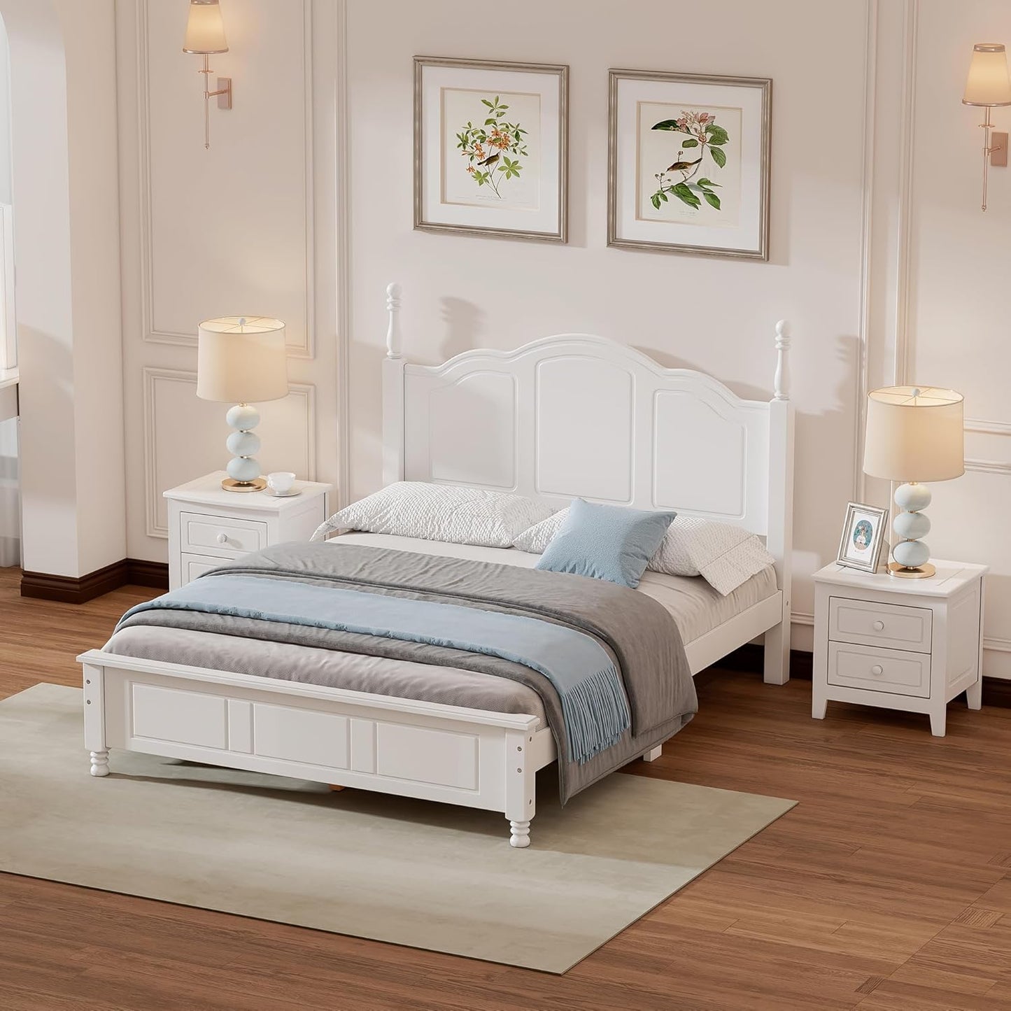 3-Pieces Bedroom Sets,Full Size Wood Platform Bed Frame for Boys Girls Kids Adults Toddler and Two Nightstands-White