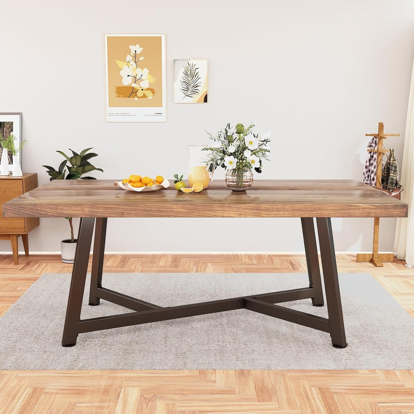 71" Farmhouse Dining Table for 4,6,8 People,Solid Wood Rustic Kitchen Table Brown Rectangular,Large Wooden Rectangular Dinner Table for Home Office,Dining Room,Living Room Furniture