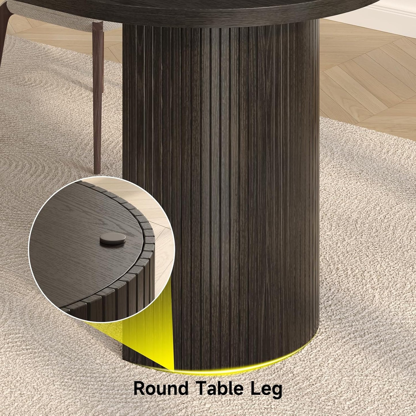 70.8 Inch Dining Table for 4-8, Oval Dining Room Table with Curved Fluted Wood Strip Base, Mid-Century Modern Kitchen Tables with Footpads, Dinner Tables for Living Room, Dining Room, Black