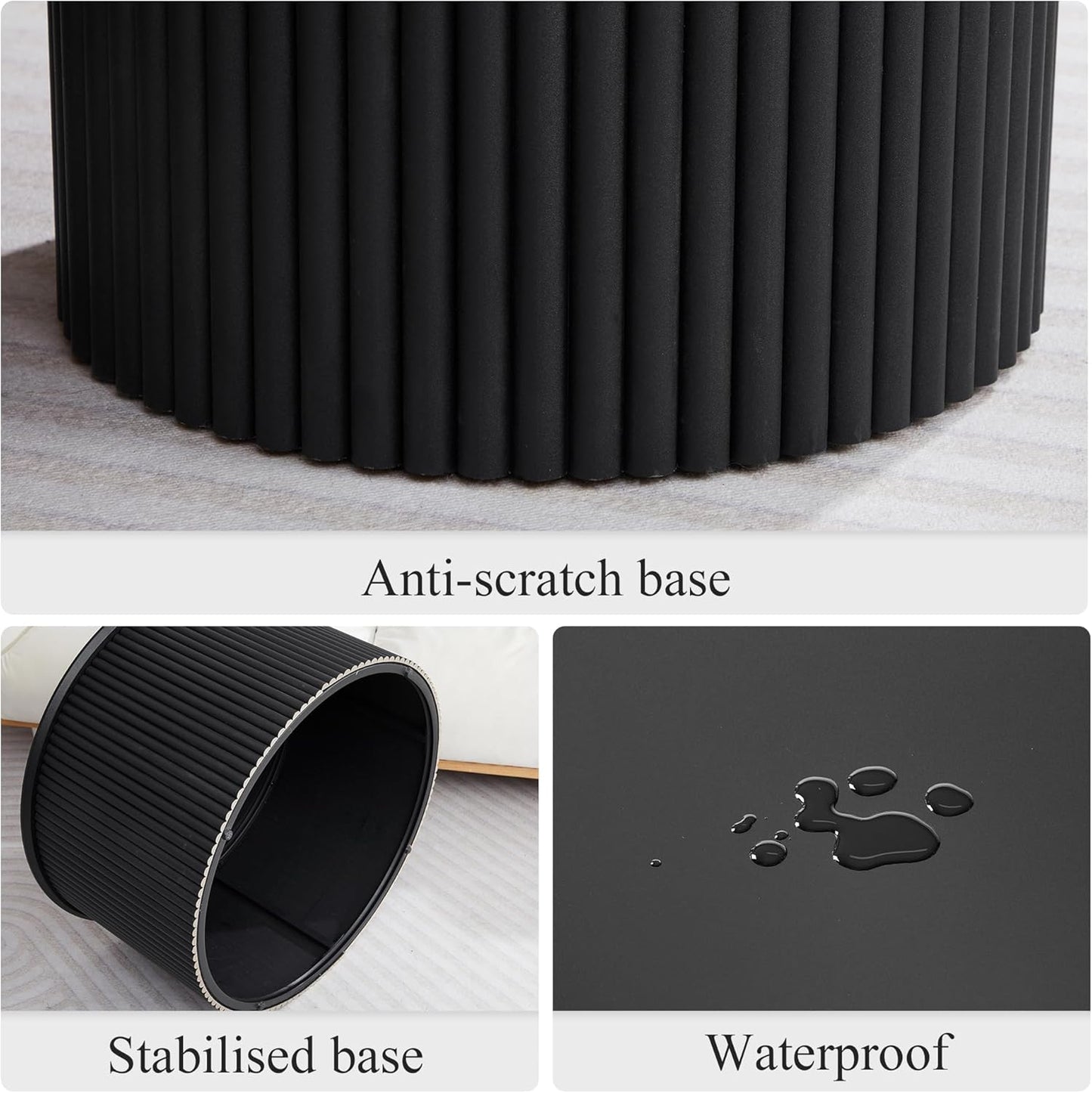 Fluted round Nesting Coffee Table Set of 2, Mid Century Modern Wood Coffee Table and End Table Set, Minimalist Center Tables Circle Side Table for Living Room, Office(Black