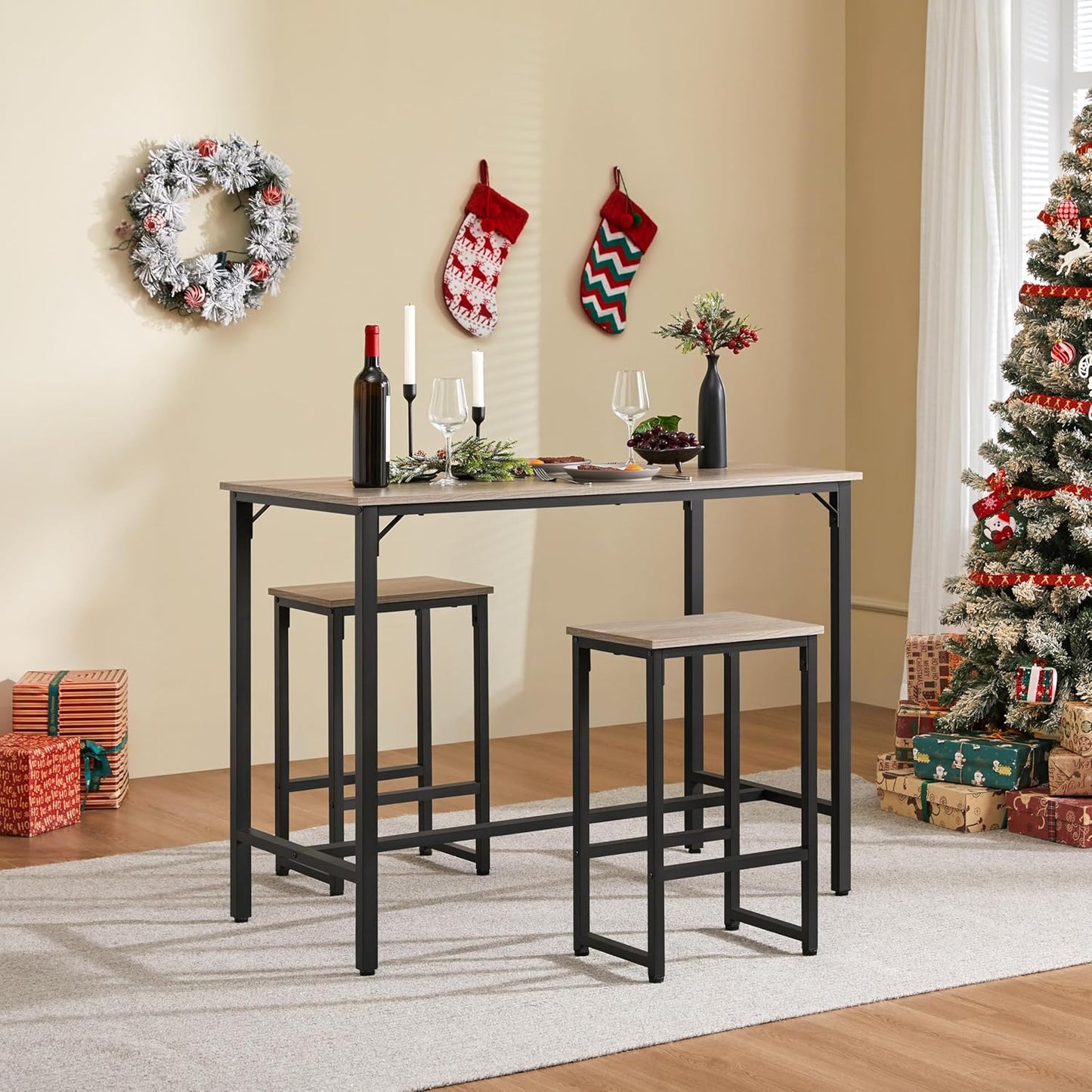 3 Piece Dining Table Set, 47.5" Industrial Pub Table Set, Counter Height Kitchen Table with Bar Stools Set of 2, for Small Space, Apartment