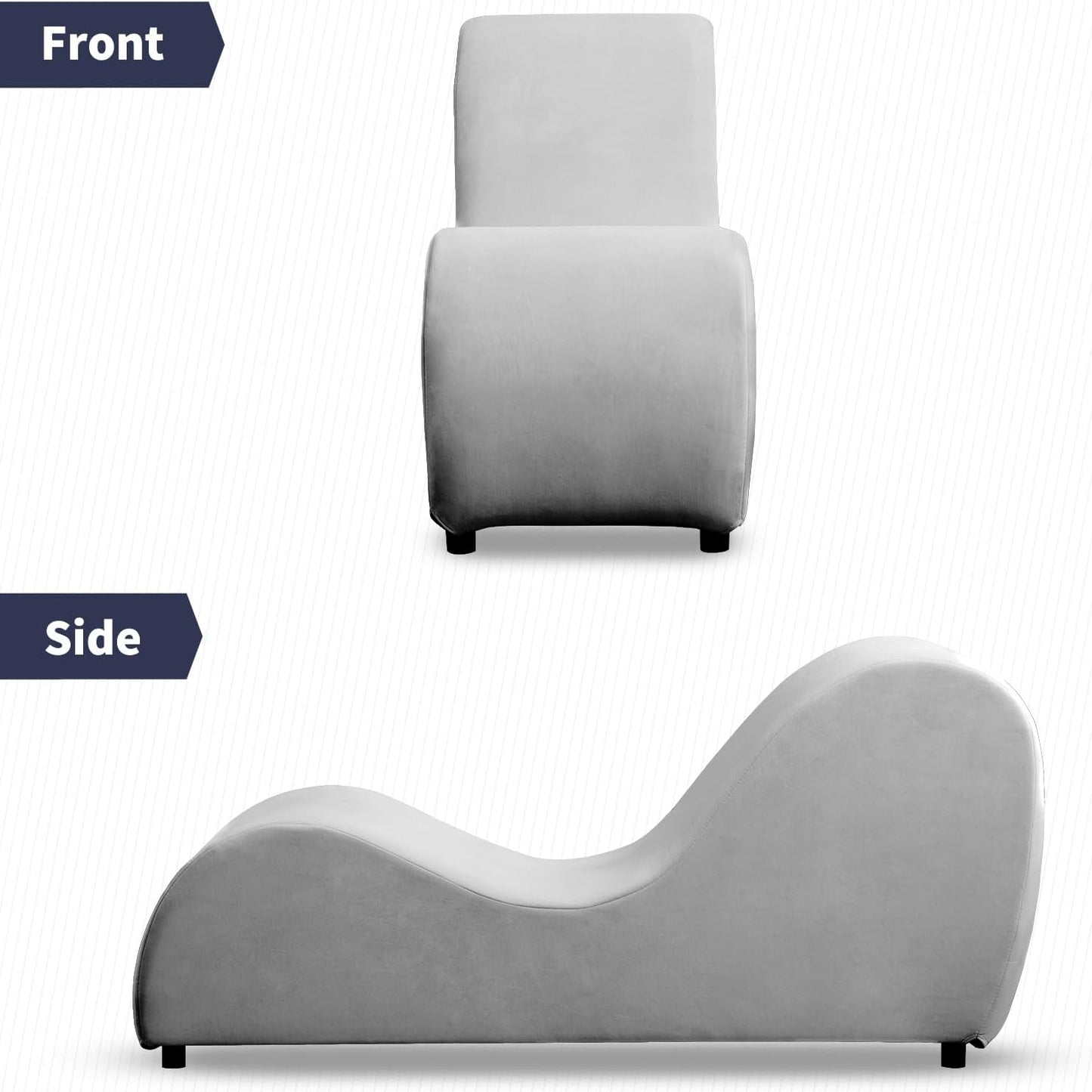 Yoga Chair, Curved Yoga Chaise Lounge for Stretching Relaxing Exercising, Modern Velvet Sleek Yogas Chaise Lounge Sofa Chair with Ergonomic Positioning for Bedroom, Living Room - Light Grey