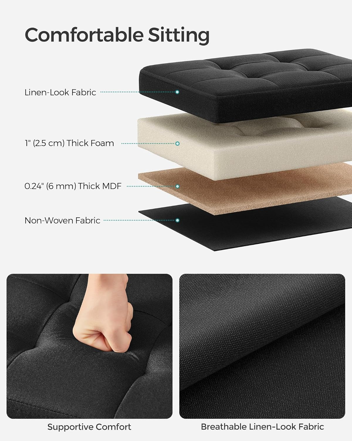MAZIE Collection - Small Folding Storage Ottoman, Foot Rest Stool, 12.2 X 16.1 X 12.2 Inches, 286 Lb Load Capacity, for Living Room, Bedroom, Home Office, Dorm, Ink Black ULSF102B01