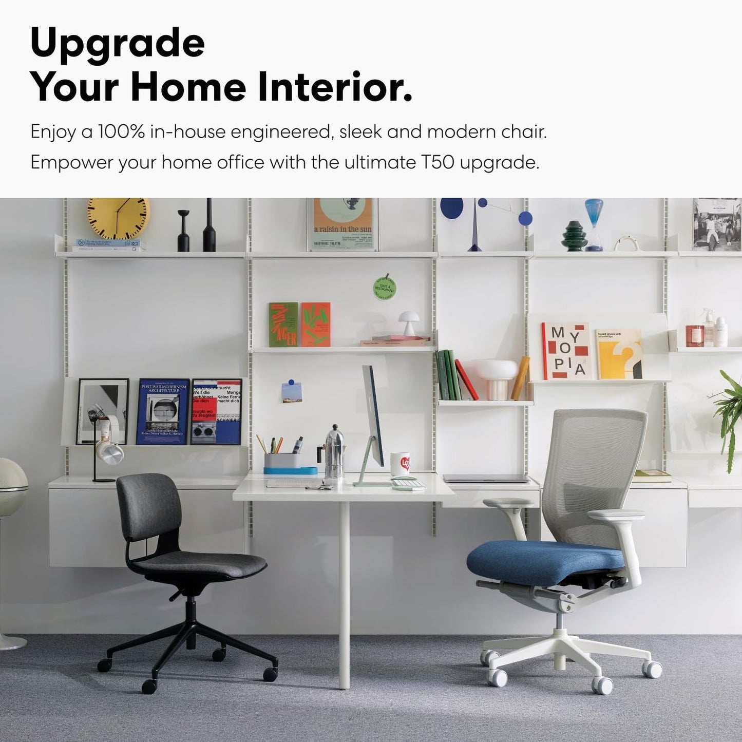 T50 Ergonomic Home Office Chair : High Performance, Adjustable Headrest, 2-Way Lumbar Support, 3-Way Armrest, Forward Tilt, Adjustable Seat Depth, Ventilated Mesh Back, Cushion Seat (Beige)