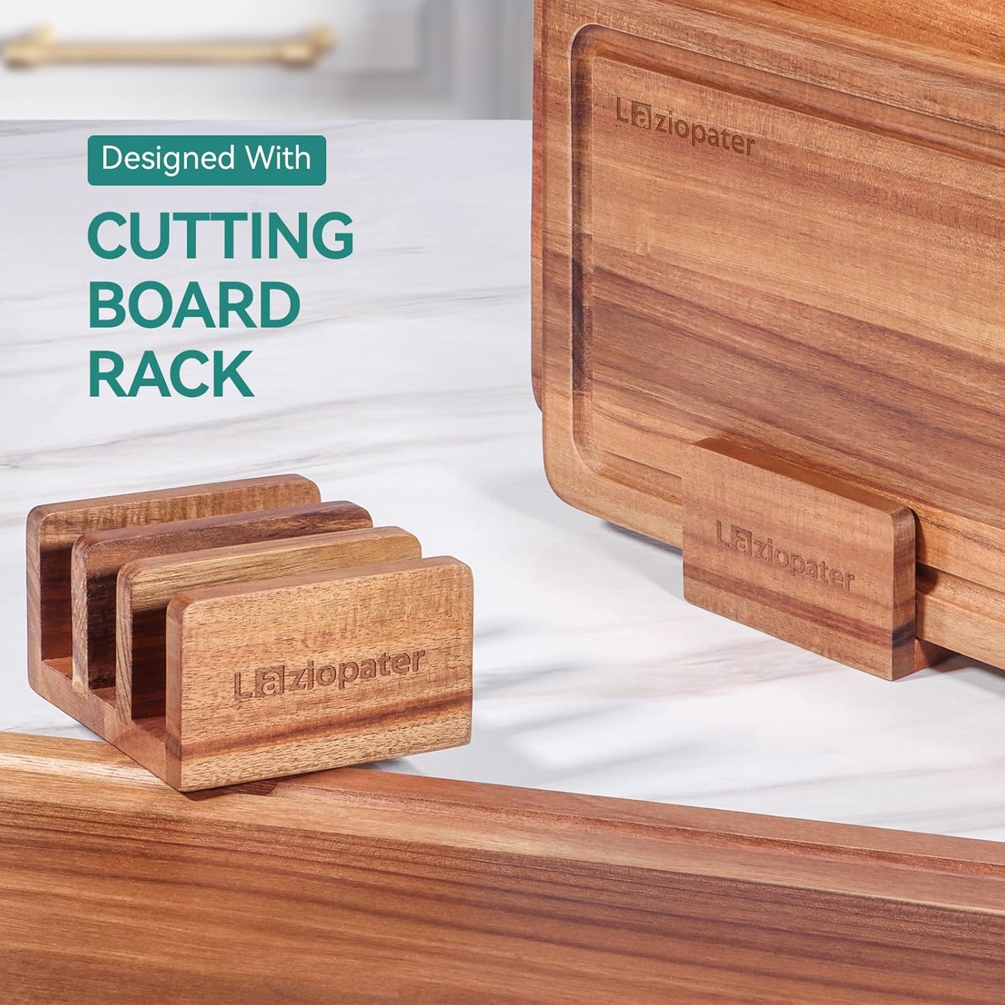 Acacia Wood Cutting Board,Solid Wood Cutting Board for Kitchen with Holder with Deep Juice Grooves & Built-In Handles, Durable Wooden Chopping Board Set of 3 for Meat, Vegetables and Fruits