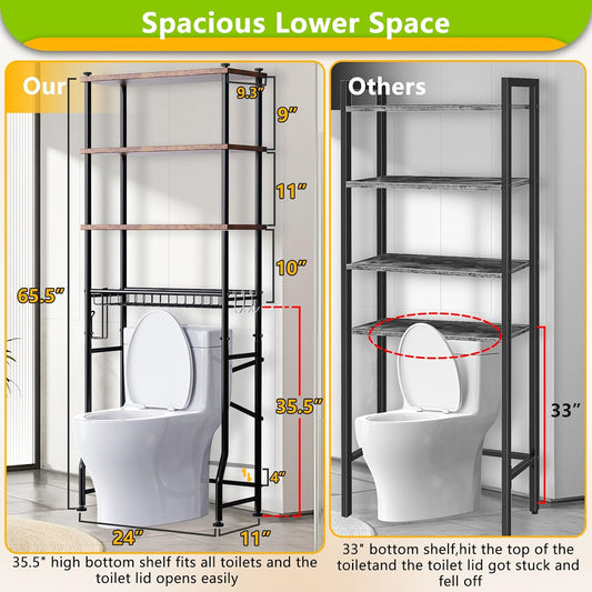 Over-The-Toilet Storage Shelf,4-Tier Bathroom Organizer Cabinet Rack and Storage over Toilet with Shelf Waterproof Feet Pad and Basket,Multifunctional Space Saver Freestanding Bathroom Shelves(Brown)