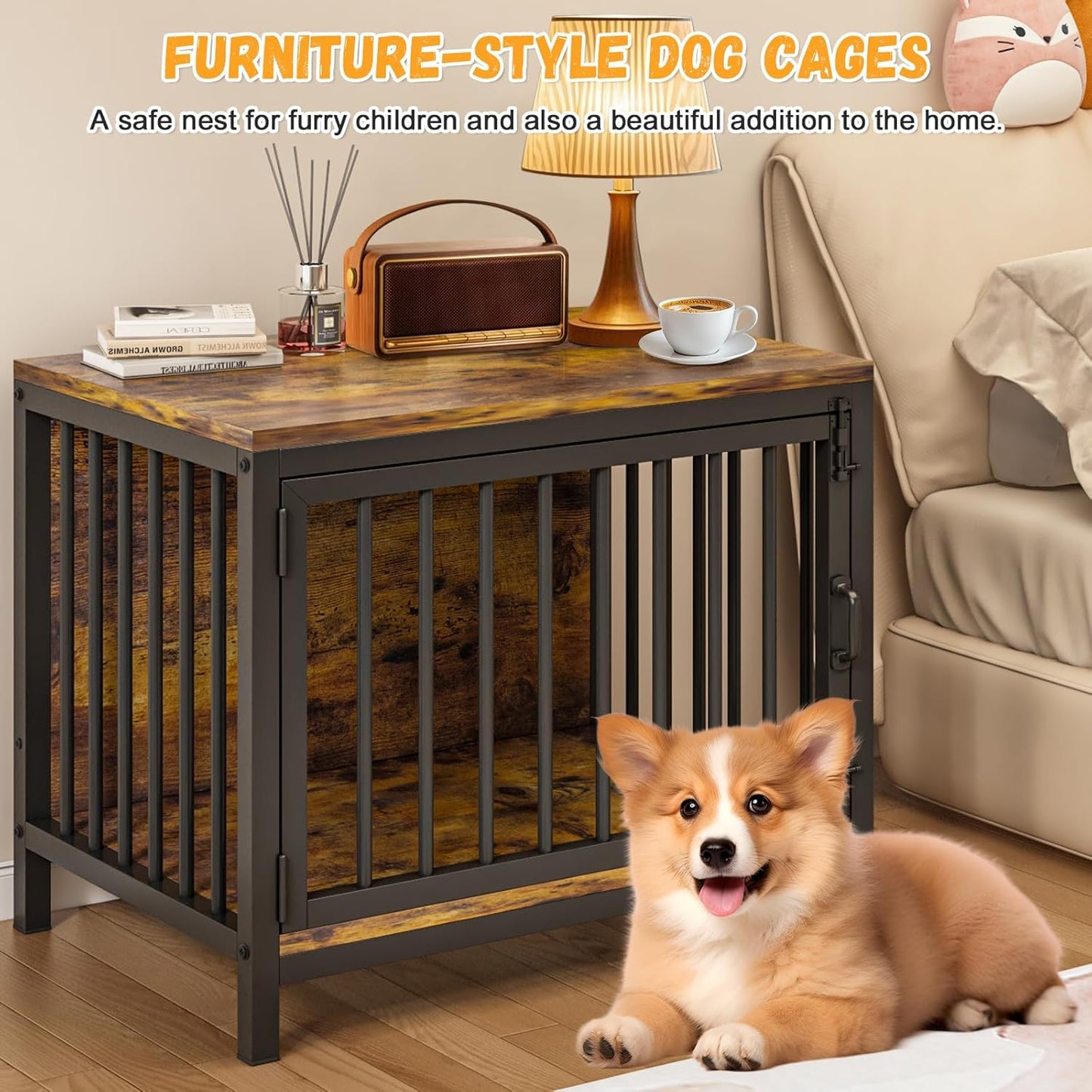 Dog Crate Furniture for Small Medium Dogs, 31'' Heavy Duty Dog Kennel Indoor with Waterproof Top, Decorative Pet House End Table, Furniture Style Wooden Dog Cage as TV Stand