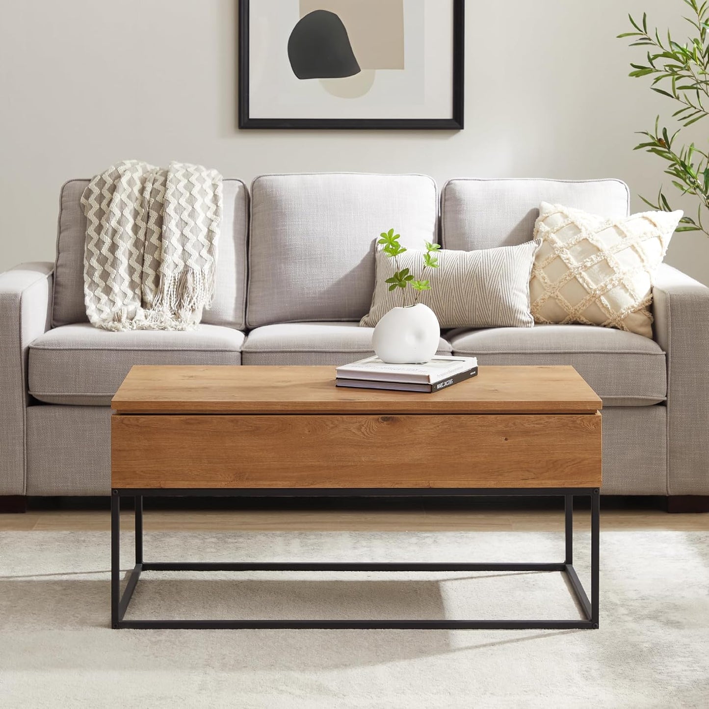 Akron Modern Open Box Lift-Top Storage Coffee Table, 40 Inch, English Oak