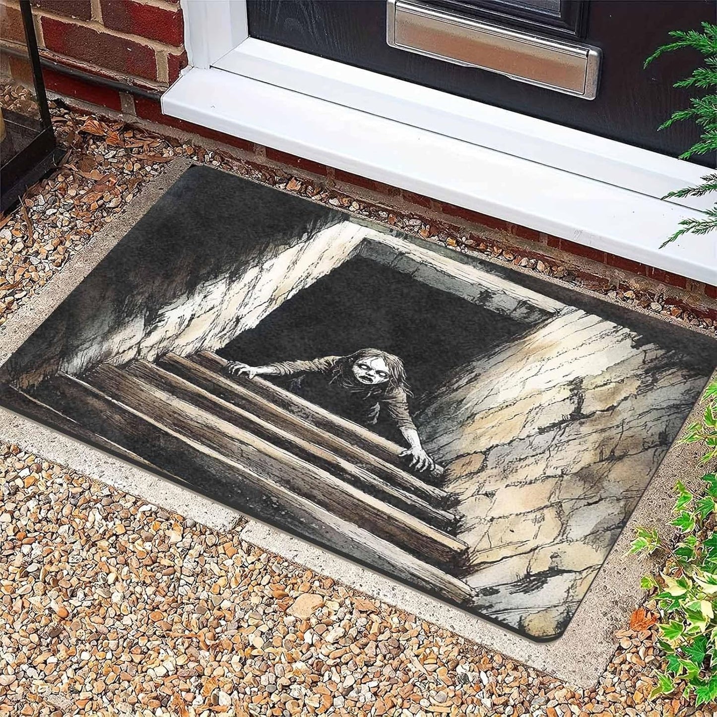 Halloween Welcome Mat Halloween Moon with Flying Bats Doormat Rubber Welcome Matt Waterproof Festival Carpet Door Mats for Front Door, 18" X 30"Inch