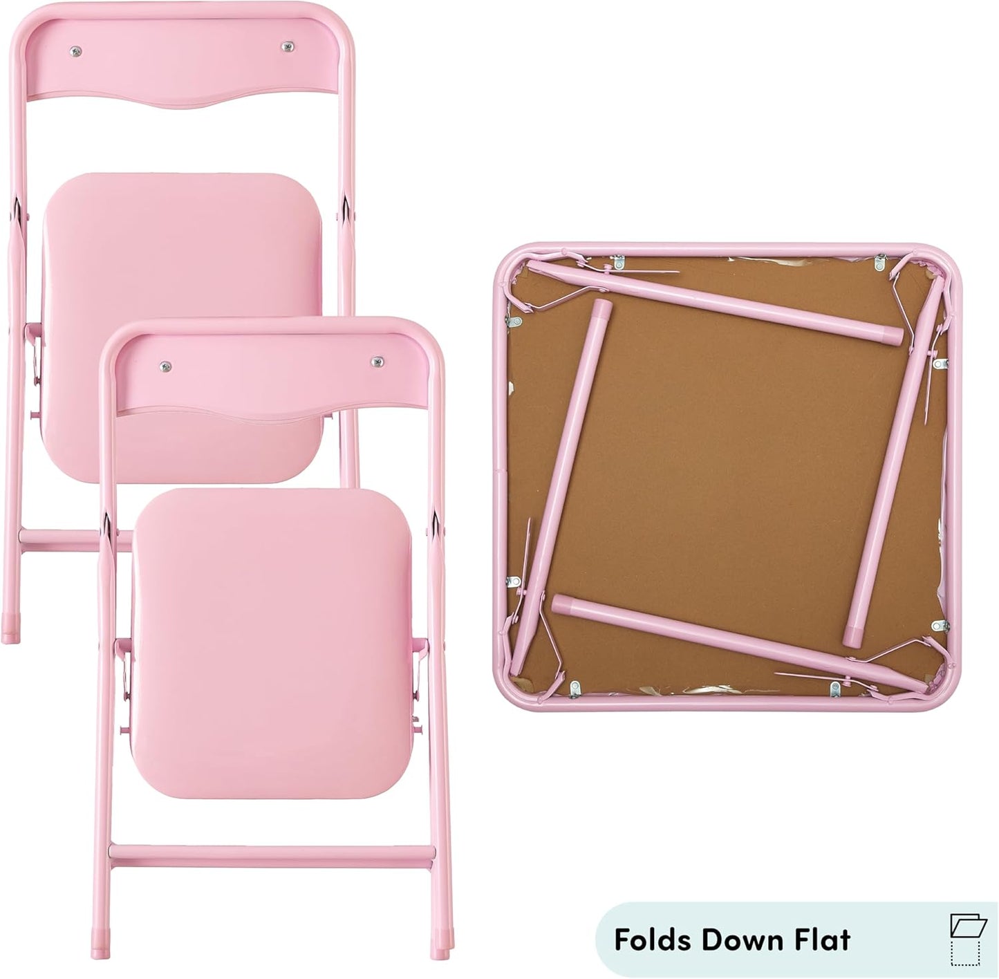 Heritage Kids Pink Kids Activity Table and Chair Set,3-Piece Furniture Set with 1 Square Table & 2 Folding Chairs, Playroom Table Set for Ages 3+