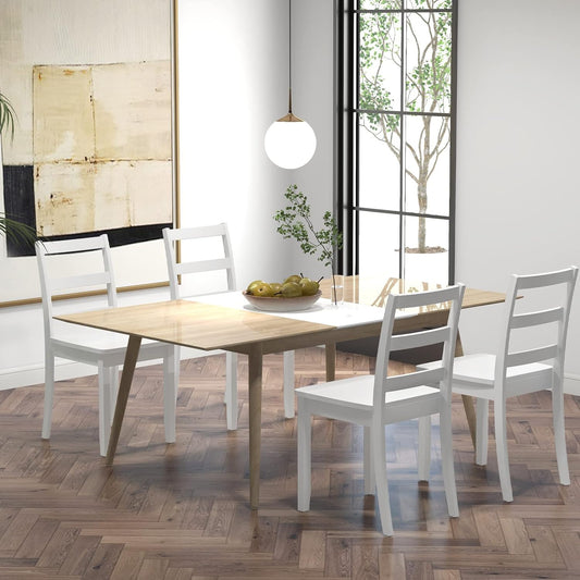 Wood Dining Chairs Set of 2 White - Wooden Armless Kitchen Chairs with Solid Rubber Wood Legs, Non-Slip Foot Pads, Max Load 400 Lbs, Farmhouse Style High Ladder Back Dining Room Chairs