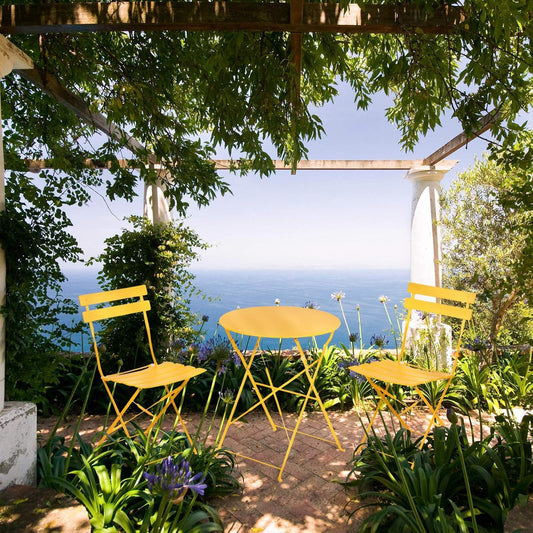 3-Piece Bistro Set Folding Outdoor Furniture Sets with Premium Steel Frame Portable Design for Bistro & Balcony, Yellow