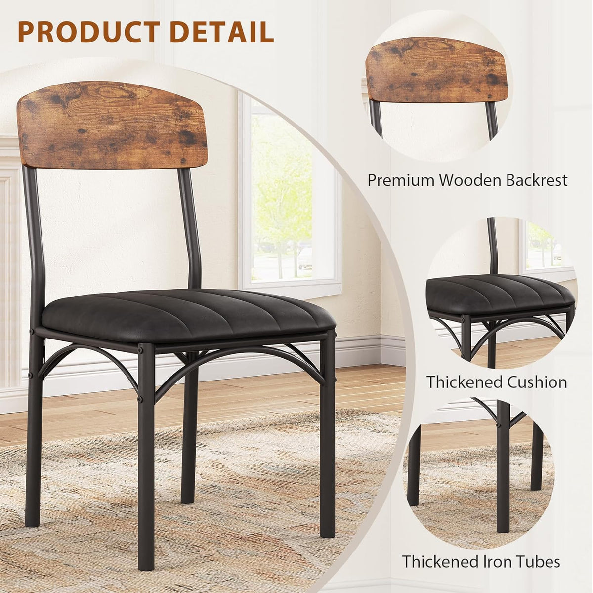 Set of four vintage upholstered dining chairs with wooden backrest, view 8
