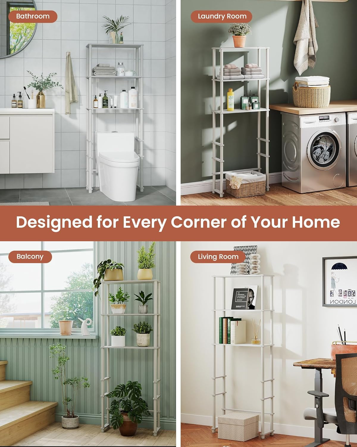 Over Toilet Rack, behind Toilet Storage for Bathroom Balcony Laundry, Grey/Black