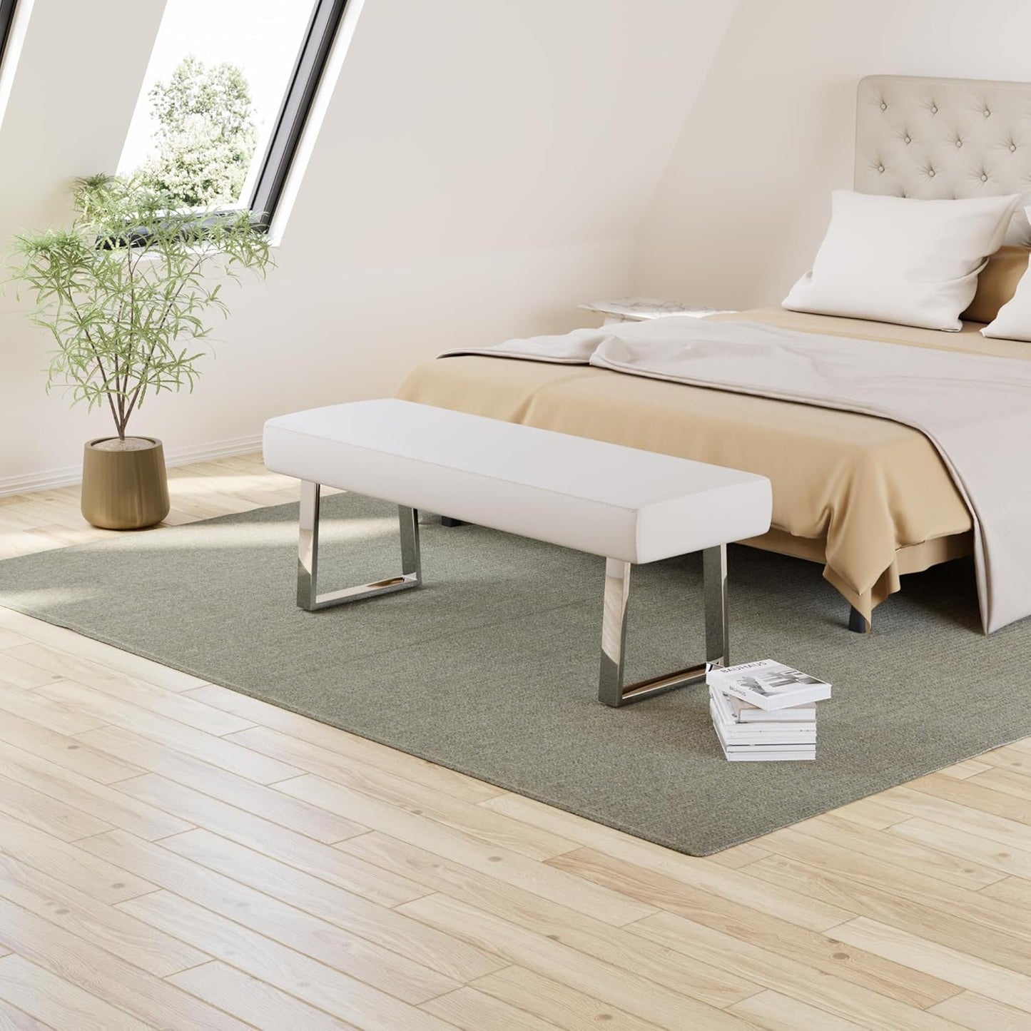 Bedroom Bench, Bed End Upholstered Bench, Indoor Corner Small Footstool with Metal Legs, for Kitchen Entryway Dining Room and Living Room Window
