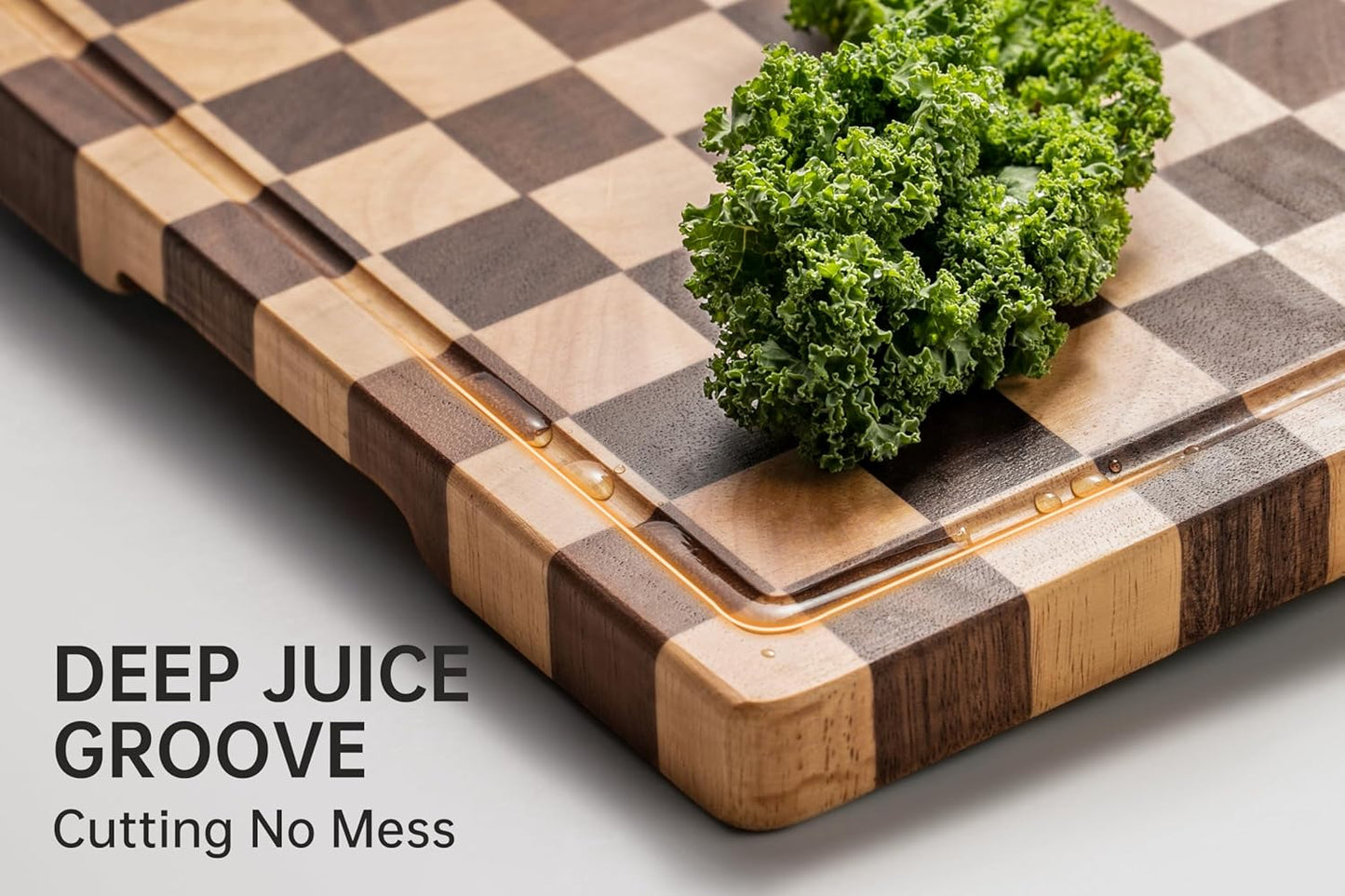 Cutting Boards for Kitchen, Checkered Cutting Board Upgraded, Acacia Wood Chopping Board with Juice Grooves & Handles, Large Butcher Block Serving Tray with Gift Box, 16.5" X 11.6" X 0.8"