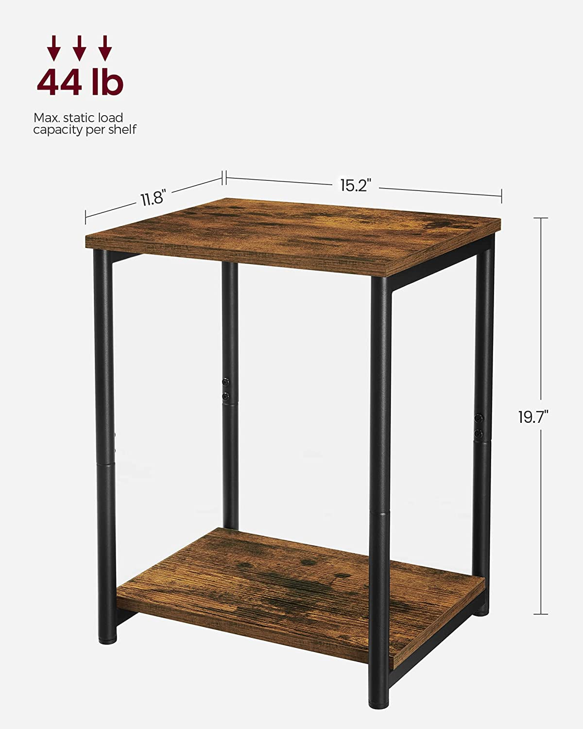 Side Table, Small End Table, Nightstand for Living Room, Bedroom, Office, Bathroom, Rustic Brown and Black ULET271B01