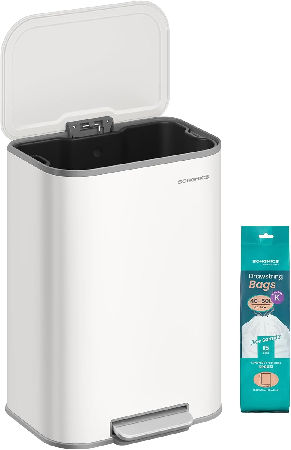 Kitchen Trash Can, 8-Gallon (30 L) Garbage Can with Lid, Stainless Steel, Soft Close and Stays Open, Inner Bucket, Wide Non-Slip Pedal, Metallic Silver ULTB546E01