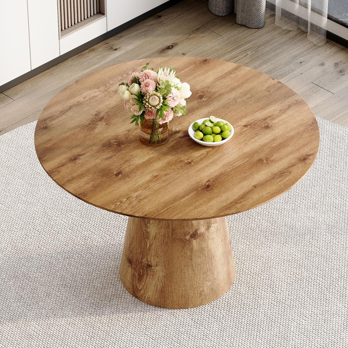 Round Dining Table 45'',Wood Dining Room Table for 4-6,Round Pedestal Dining Table with Stable Base,Circle Wood Texture Kitchen Table for Dining Room Easy Assembly