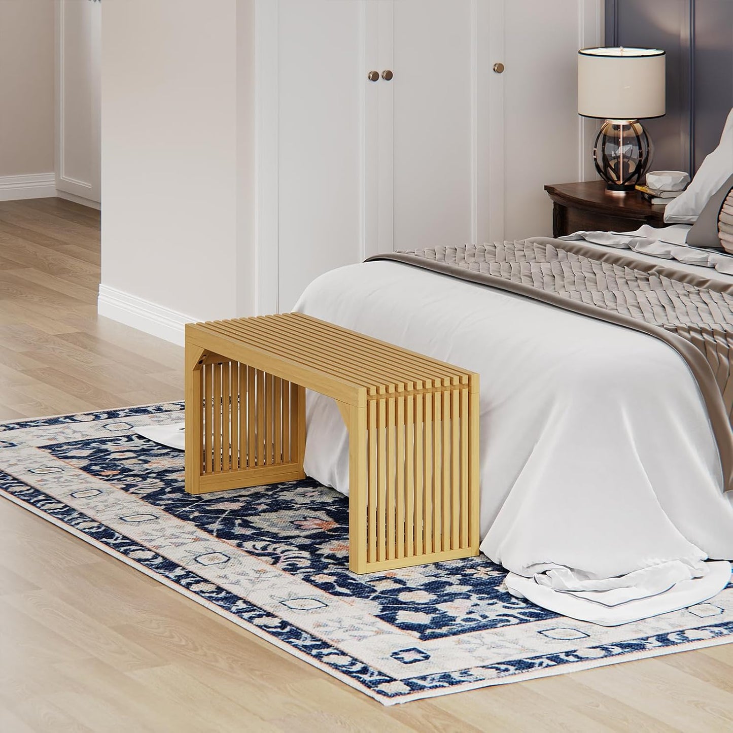 35" Dining Bench, Indoor Wood Bench for Entryway,Living Room,Kitchen and Bedroom (Nature, Long Bench)