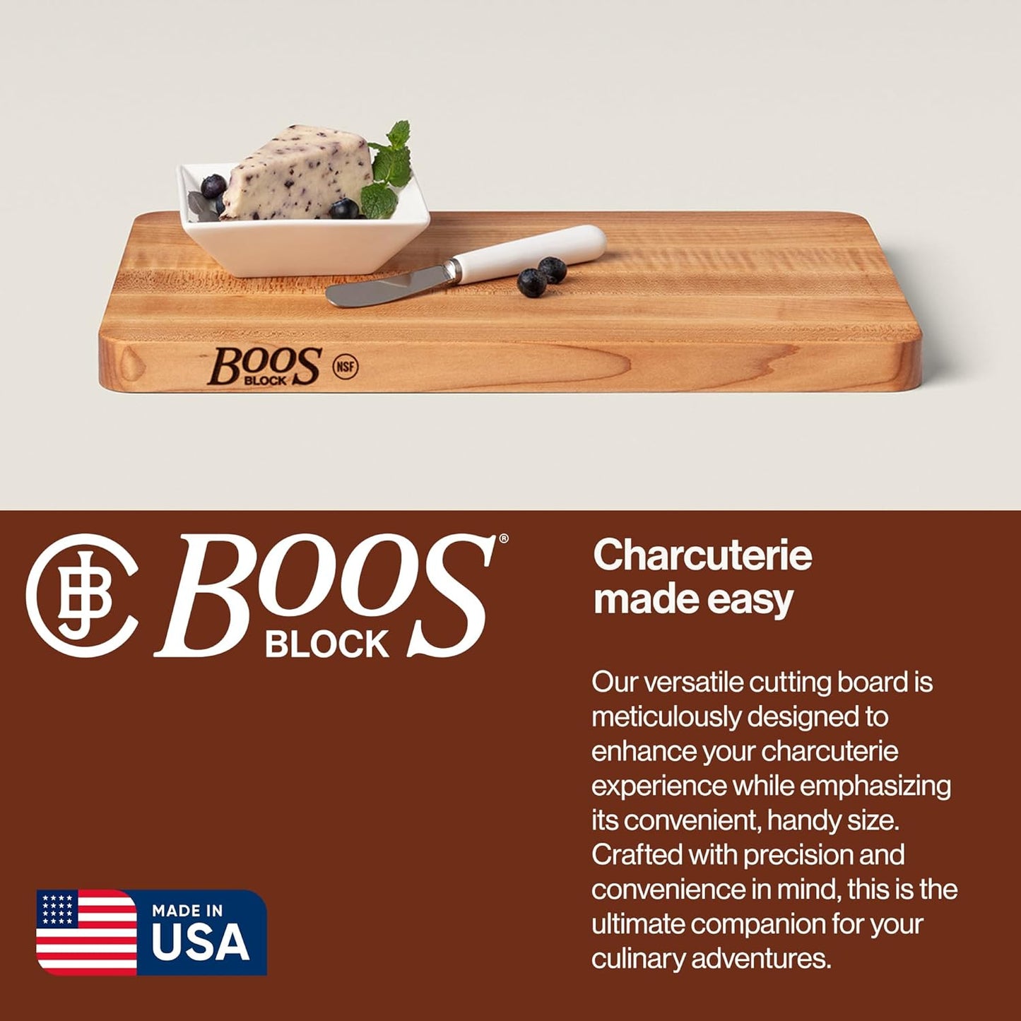Chop-N-Slice Series Rectangular Wooden Maple Cutting Board 16”X10” – 1” Thick, 4.5-Lb Reversible Butcher Block with Eased Corners, Edge-Grain & Finger Grips – Made in the USA