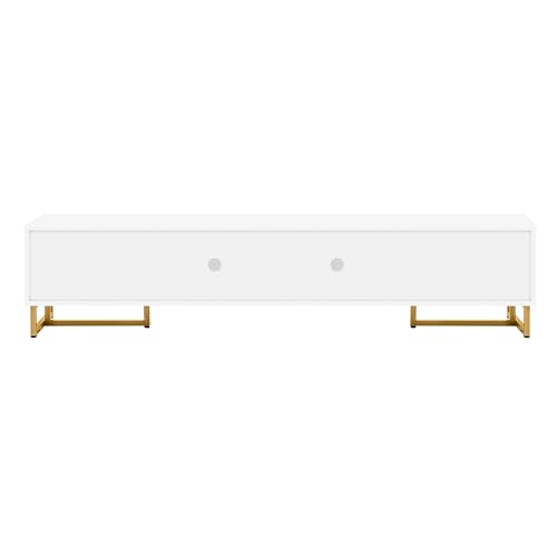 Modern TV Stand with Drawers for TVs up to 75'', Media Console Storage Cabinet Entertainment Center Furniture for Living Room Bedroom, Gold Metal Legs, 70.9-Inch, White