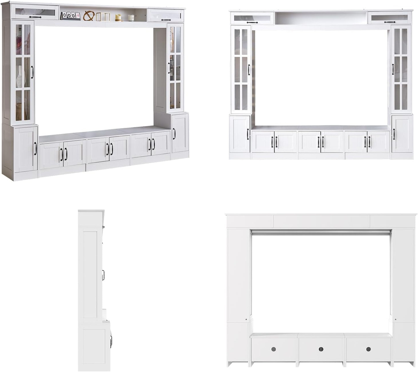 98" Wide Wall Unit TV Stand with Storage for Tvs up to 80", Large Modern TV Console Table with LED Lights, Entertainment Center with Bookshelves for Living Room, White