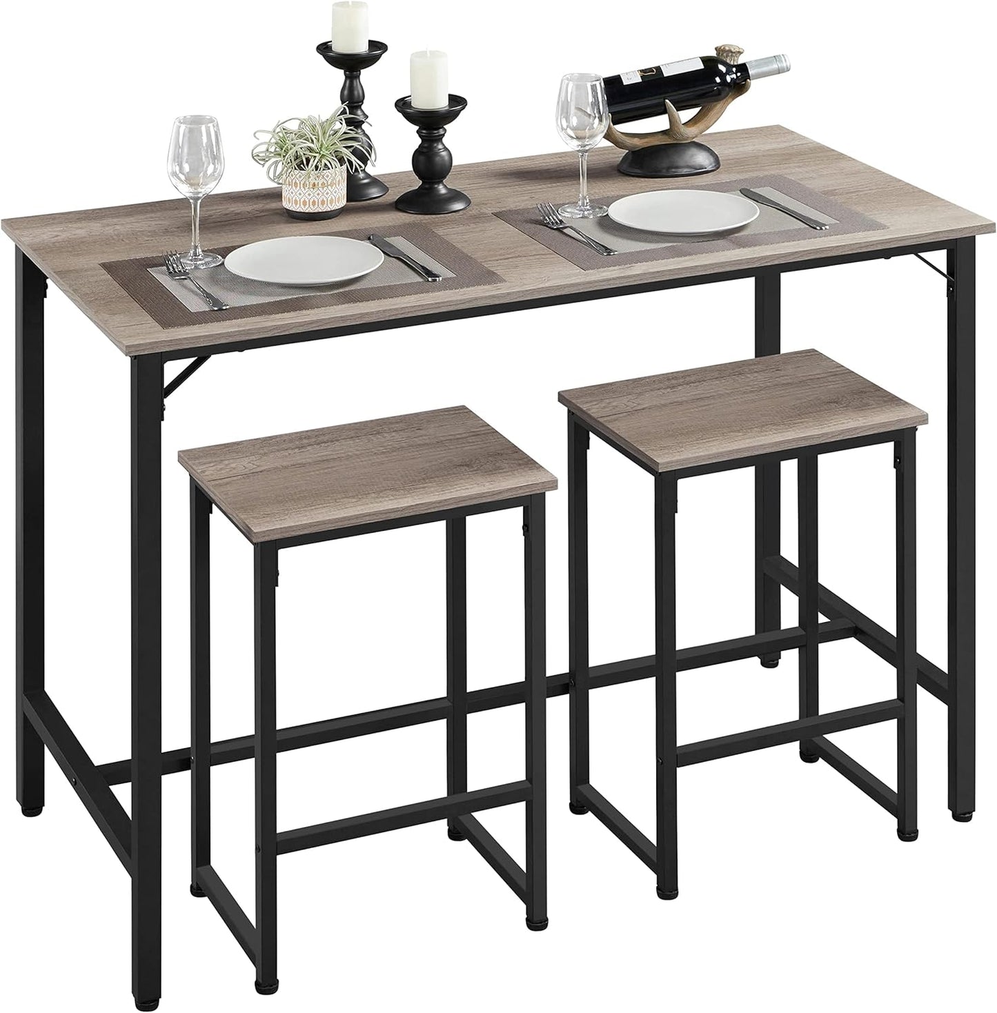 3 Piece Dining Table Set, 47.5" Industrial Pub Table Set, Counter Height Kitchen Table with Bar Stools Set of 2, for Small Space, Apartment
