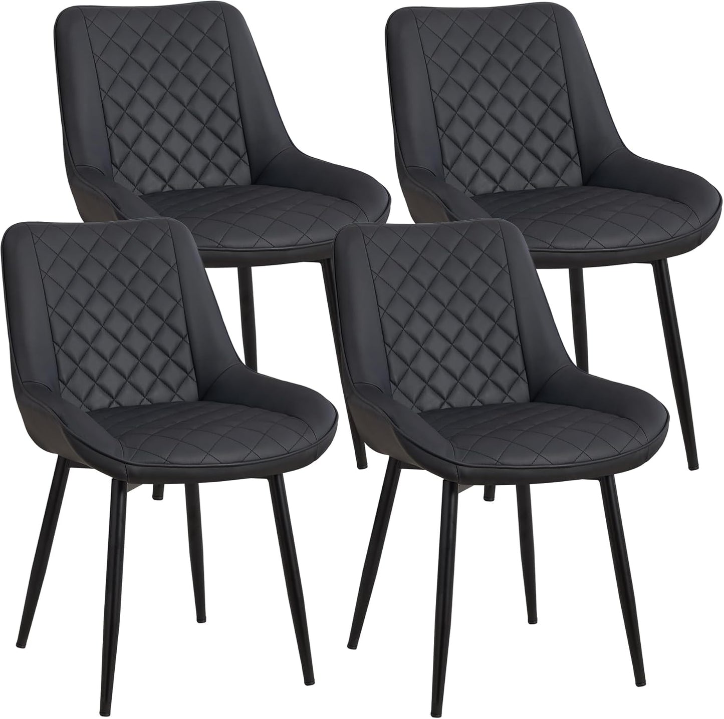 Dining Chair Set of 4, Modern Dining Chairs with Thick Cushions, Faux Leather Upholstered Kitchen Dining Room Chairs with Metal Adjustable Legs for Dining Living Room, Black