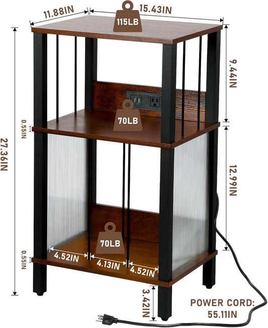 Retro Record Player Stand with 100-Album Storage - Adjustable Height Turntable Stand, Compact Wooden Vinyl Shelf for Small Apartment/Living Room, Vintage Brown Mid-Century Style