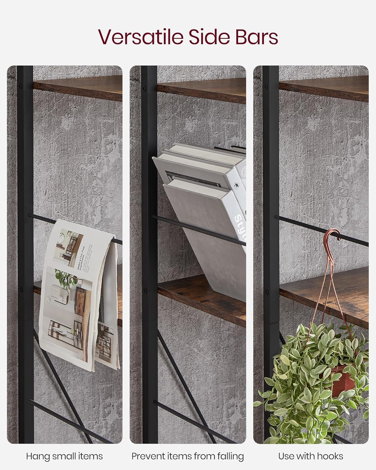 DAINTREE Bookshelf, Kitchen Shelf, Free Standing Shelf, Ladder Rack with 4 Open Shelves, for Kitchen, Office, Stable Steel Frame