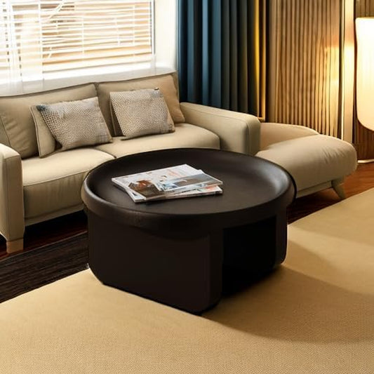 Modern round Coffee Table,Black Nesting Coffee Tables,Metal Center Table,Unique Circle Coffee Table for Living Room(Black, Great Circle:29.1 X 16.5(In)